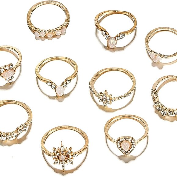Jewelry - 9-15PCS Knuckle Stacking Rings Set for Women Crystal Rhinestone Finger Statement